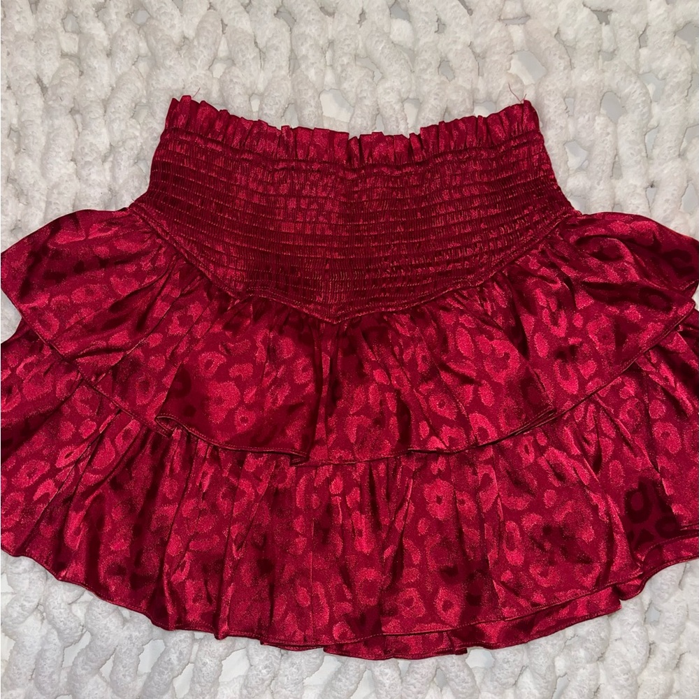 Red Cheetah Print Ruffle Boho Skirt